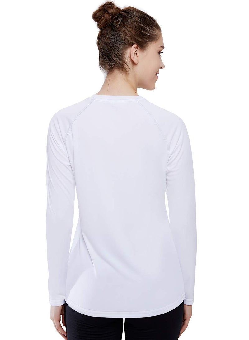 HISKYWIN Women's UPF 50+ Sun Protection Long/Short Sleeve Outdoor T-Shirt Athletic Top Rashguards HF109-White-L - Image 2